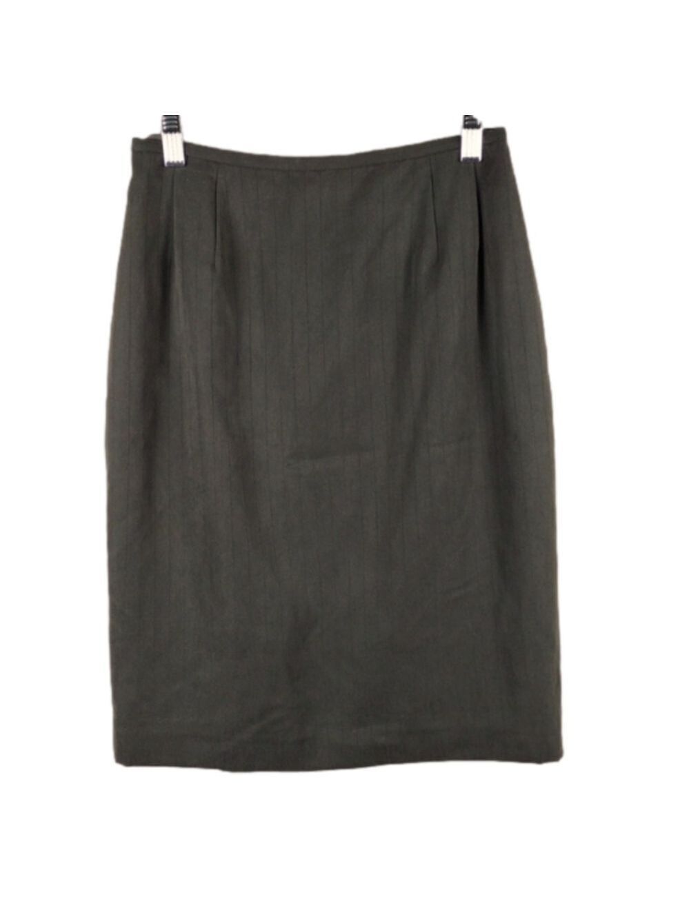 Amanda Smith Petite Olive Green Pinstripe Zipper Back Above Knee Pencil Skirt